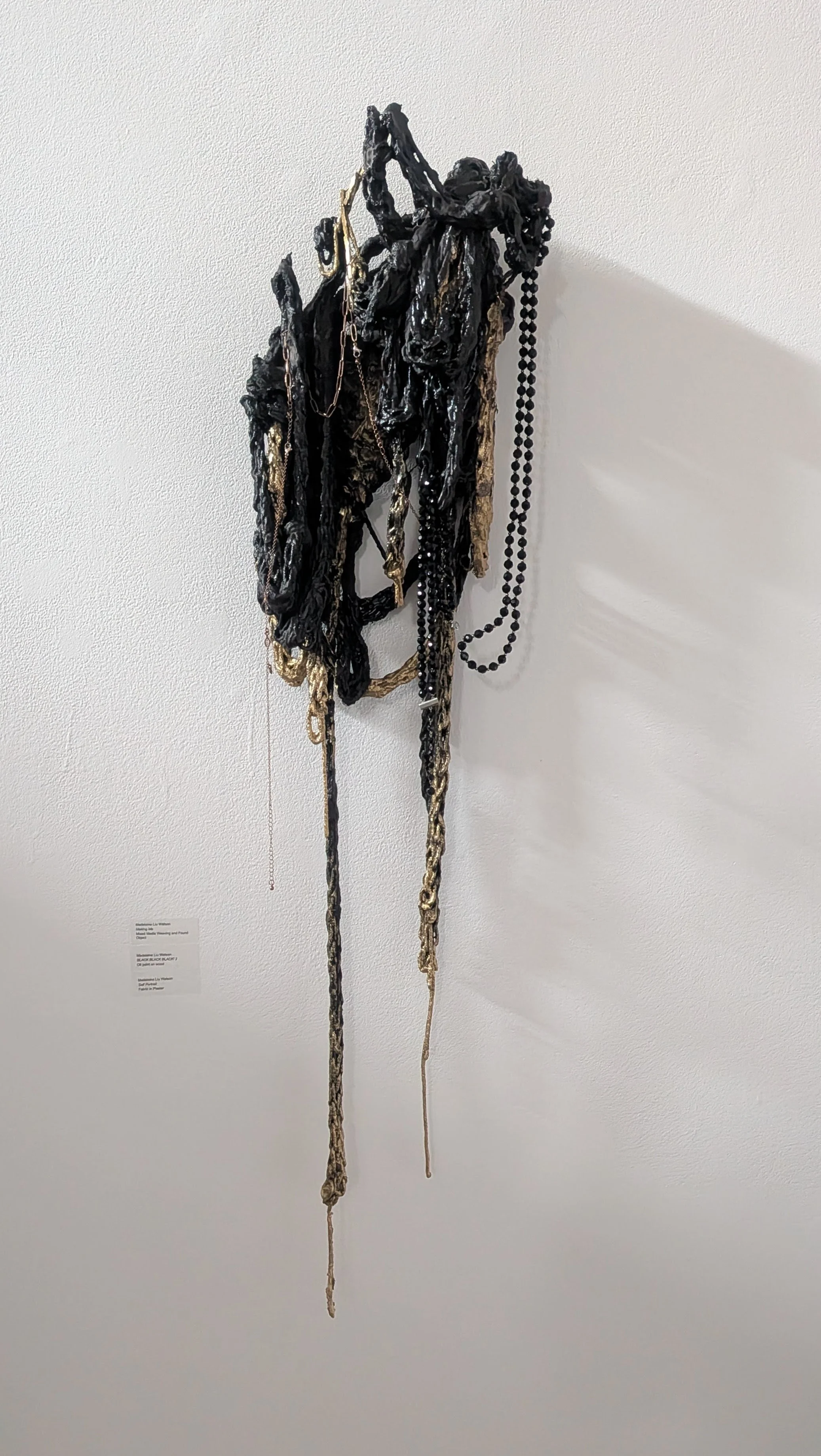 Making me 2025
Plaster, finger knit and found object
43in x 12in x 5in