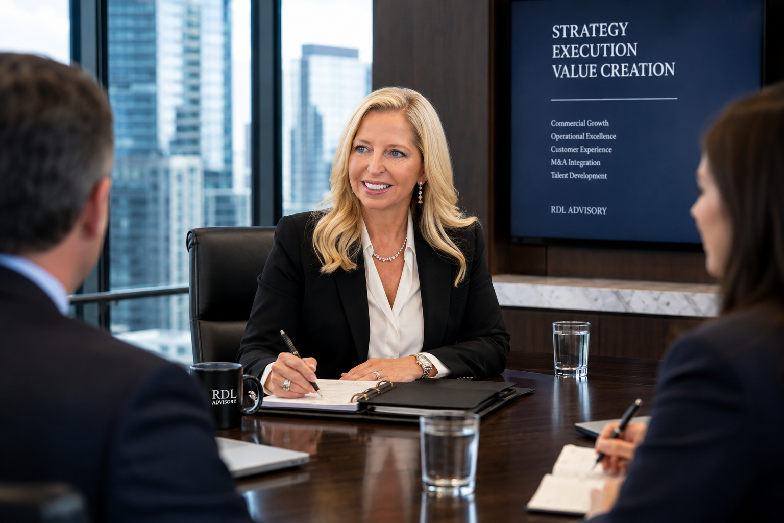 Ronda Lewis, founder of RDL Advisory, meeting with executive clients from her Dallas office to provide executive advisory, board leadership, and commercial growth strategy.