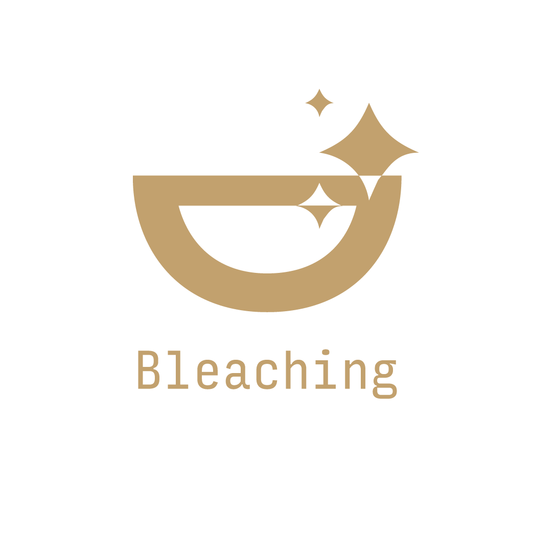 Logo mit einem stilisierten Haarschnitt-Icon in Gold auf schwarzem Hintergrund, darunter der Schriftzug "Bleaching".