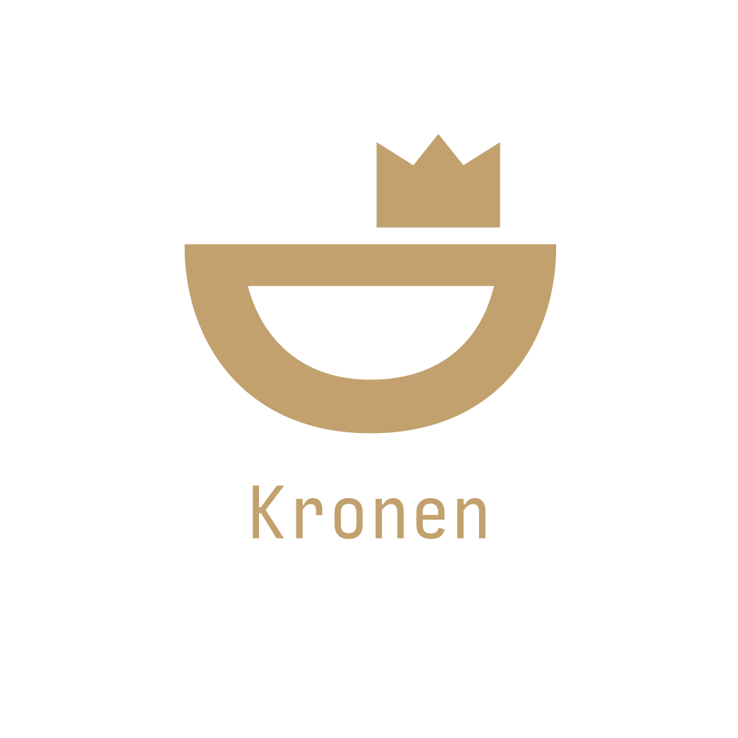 Grafik eines Lächelns mit Krone, darunter das Wort "Kronen" in goldener Schrift auf schwarzem Hintergrund.