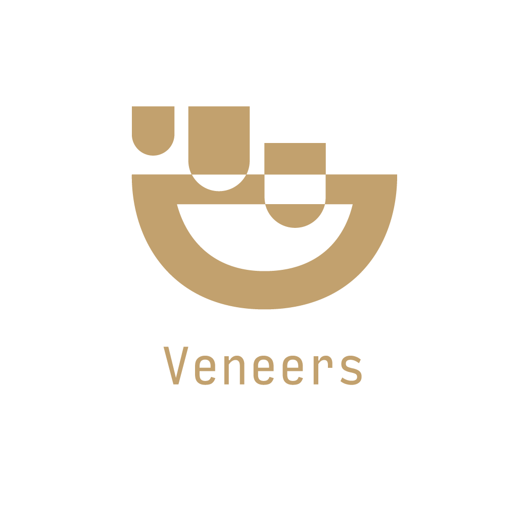 Ein Logo mit einer stilisierten abstrakten Darstellung eines Weinglases und eines Pizzastücks, darunter der Schriftzug 'Veneers'.