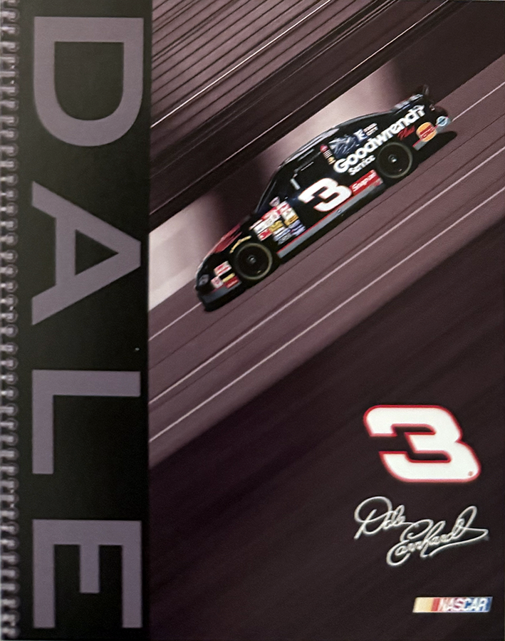 Model race car with the number 3 on a racing track with the name Dale Earnhardt and the NASCAR logo.