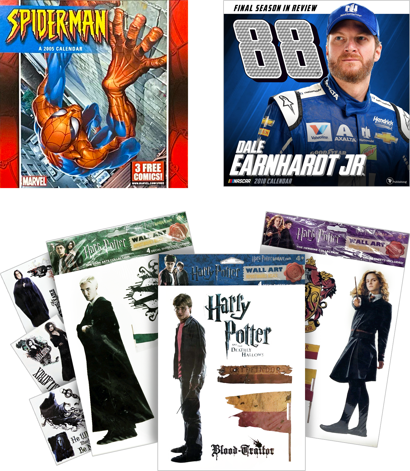 Collection of Harry Potter merchandise, including wall art and posters featuring characters and themes from the Harry Potter series.