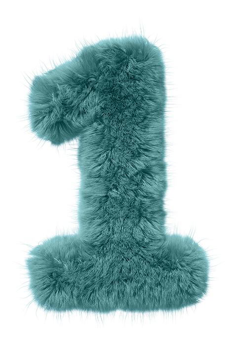 A furry, teal-colored number one.