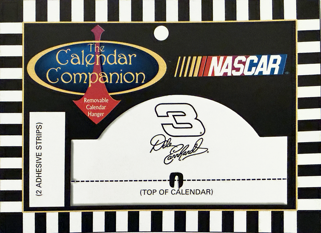 A NASCAR-themed removable calendar companion with adhesive strips, featuring Jeff Gordon's autographed top of calendar page and a large number 3 logo.