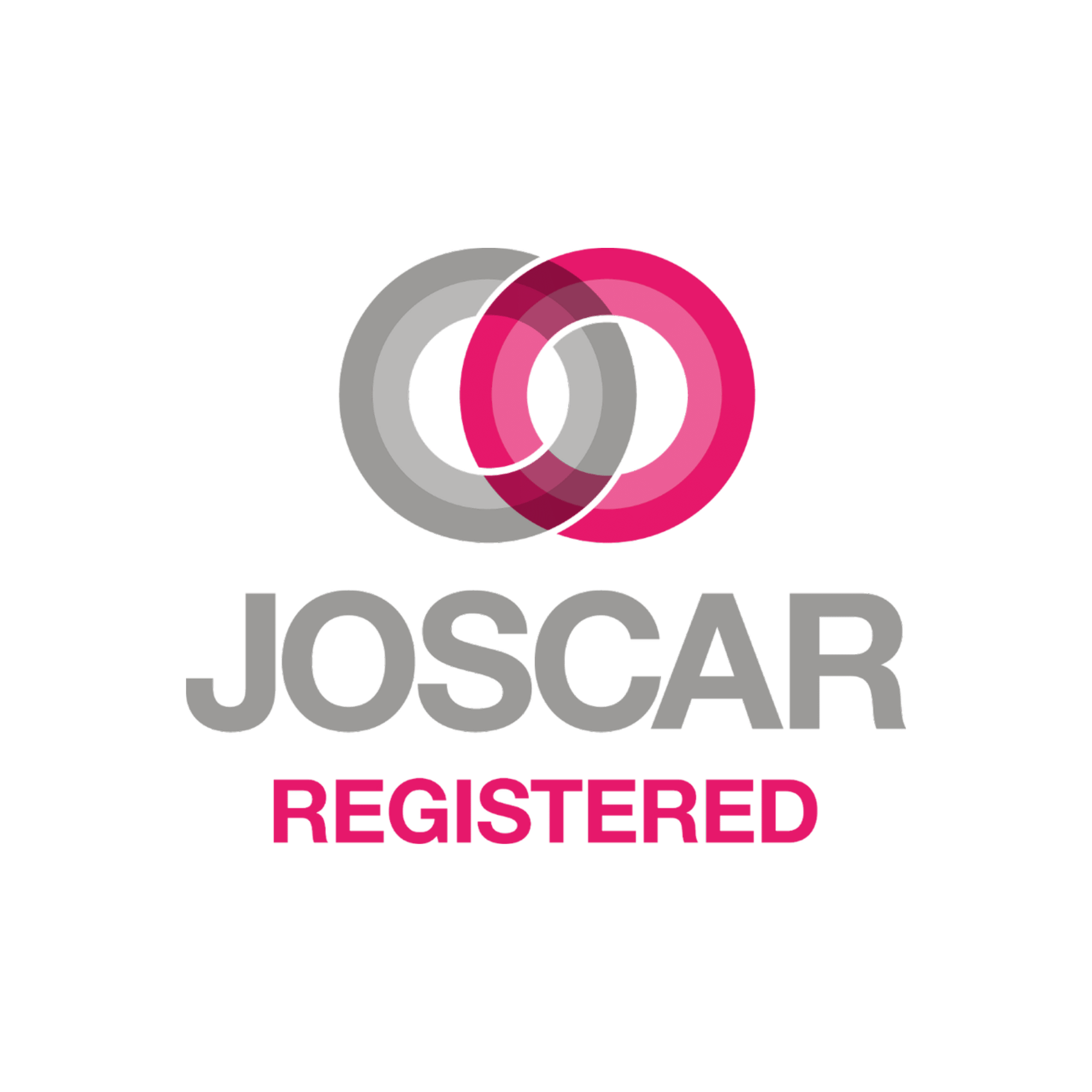 A black background featuring the logos of JOYSAB and another organization. The JOYSAB logo includes the company's name in gray and pink letters, along with interconnected circle symbols in gray and pink above the name. The logo also states 'REGISTERED' in pink capital letters below.