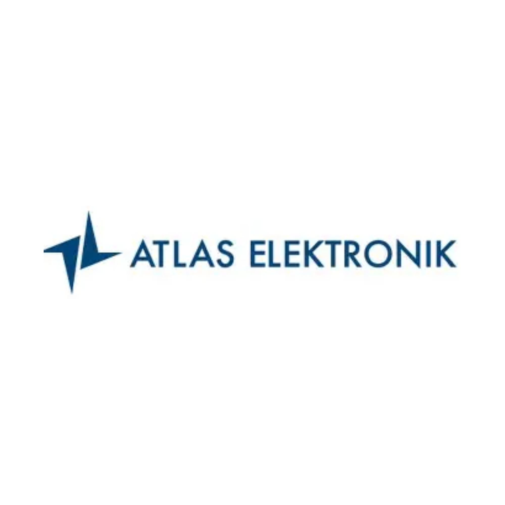 Atlas Elektronik logo with blue star image and text in blue.