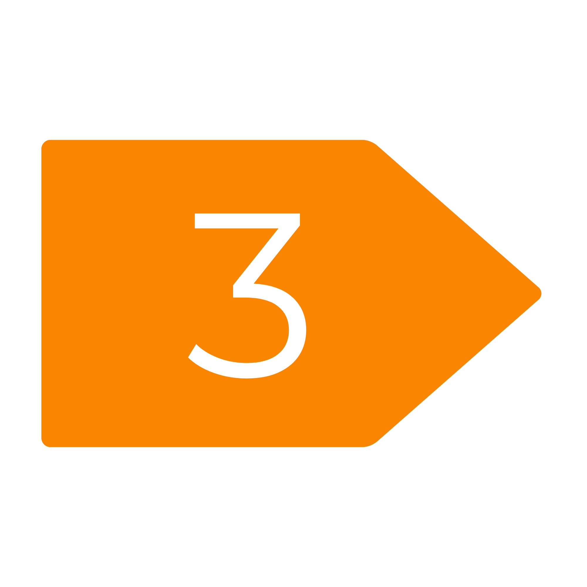 Neon sign with the number 3 in white on an orange background on a black wall.