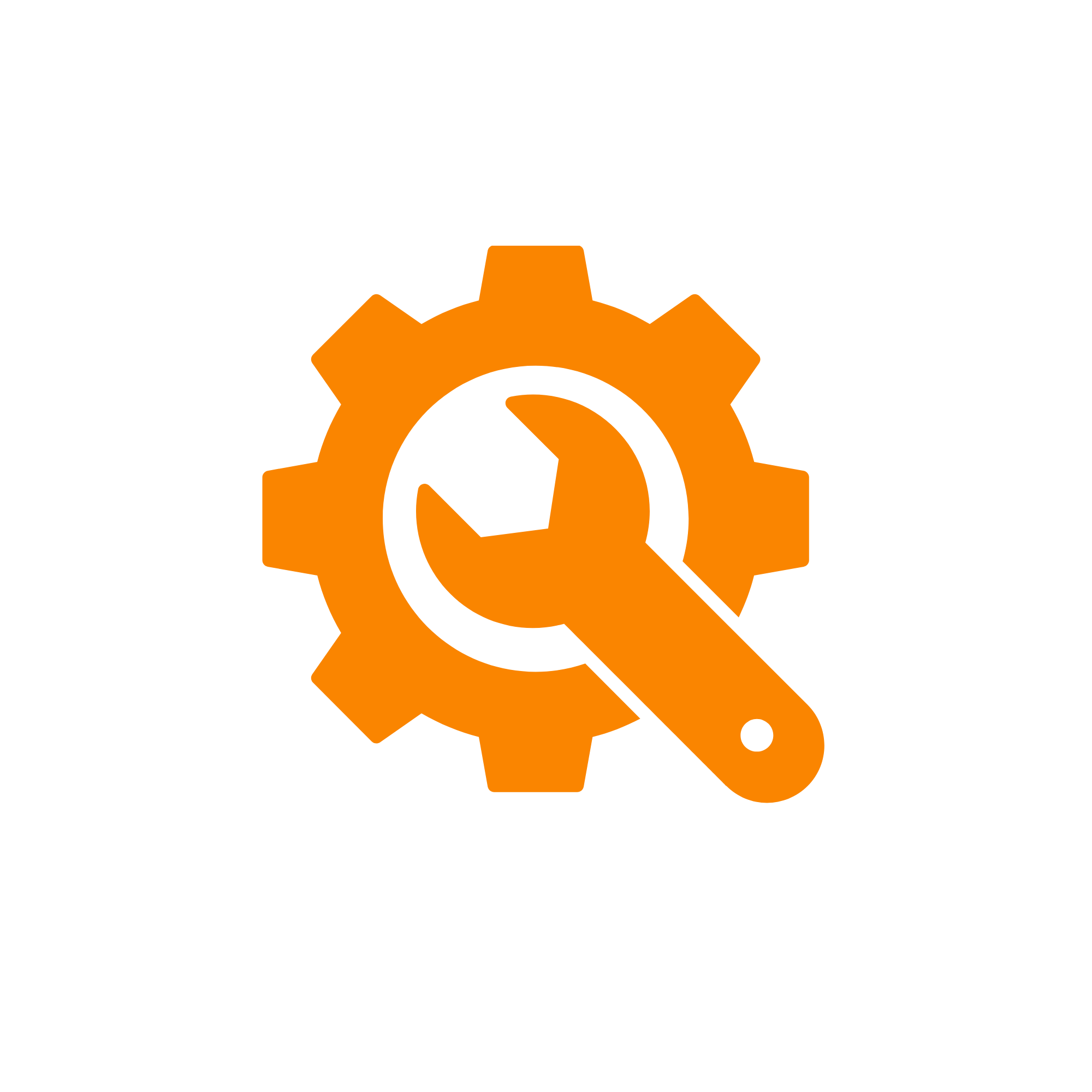 An orange gear with a magnifying glass inside, representing settings or technical inspection.