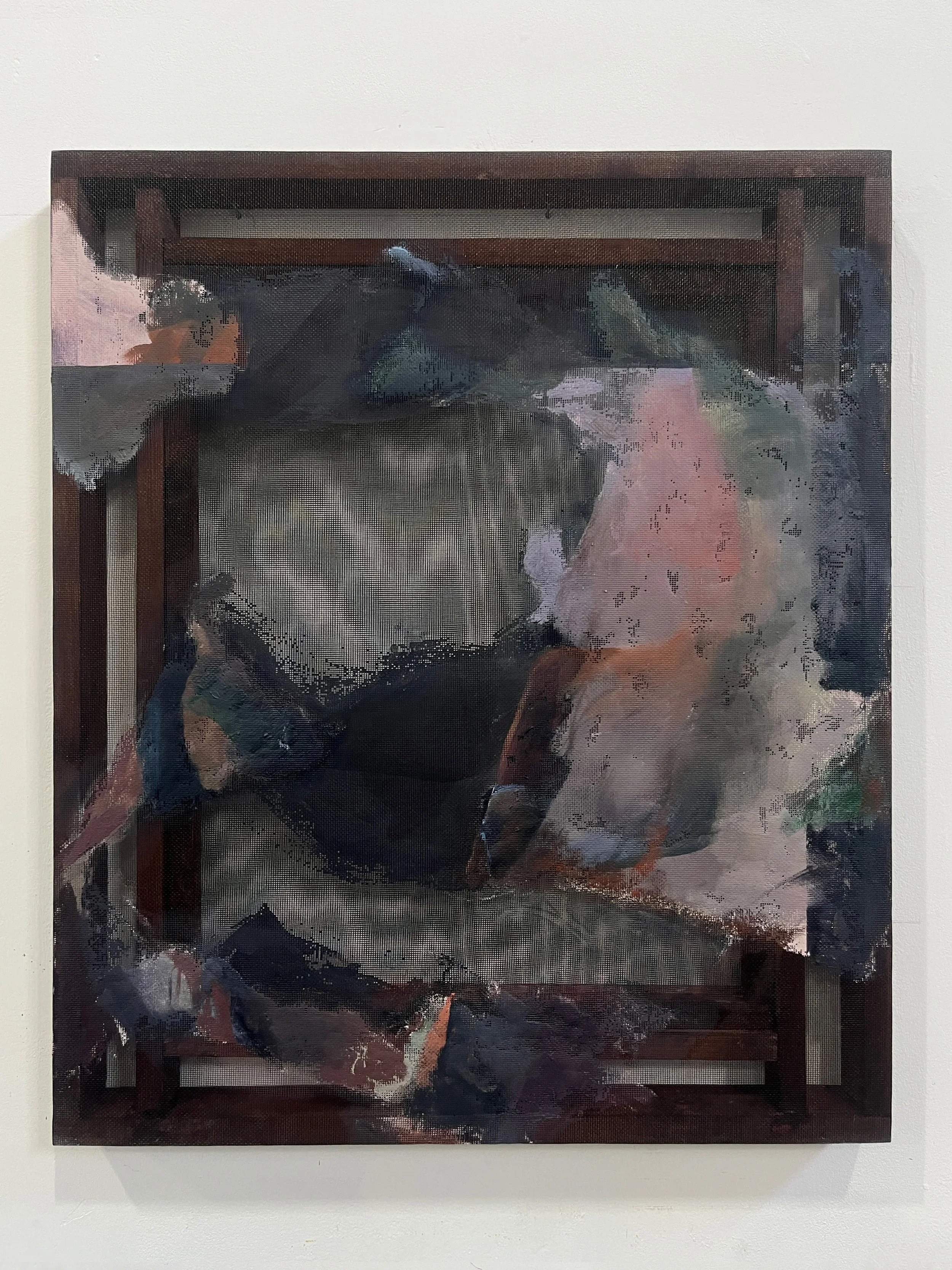Everything We Got Was Given to Us, 62 cm x 74 cm, Oil, Acrylic, Insect Screen and Pine, 2026