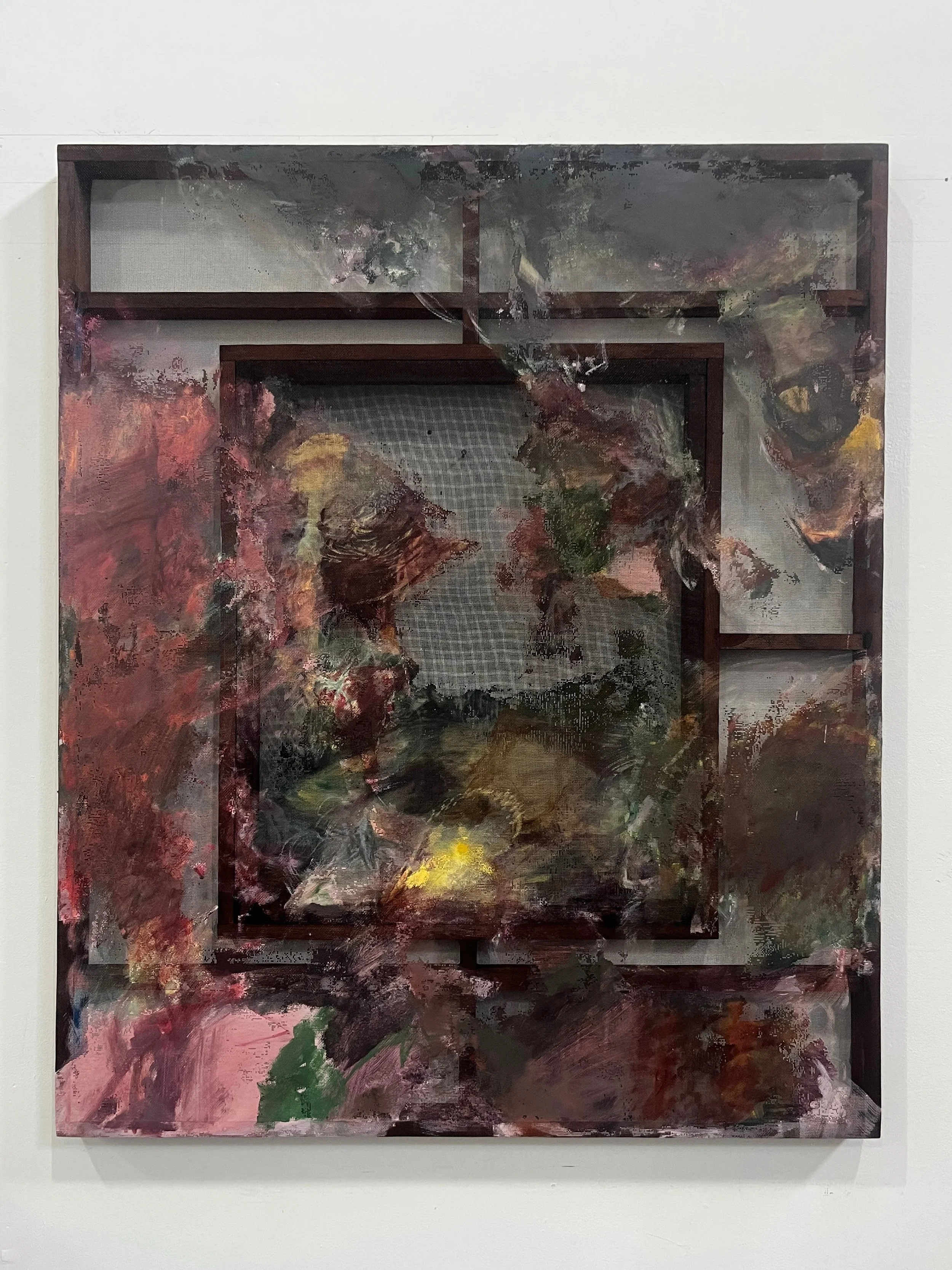 8 Ball Says Ask again (2), 102 cm x 122 cm,
Oil, Acrylic, Insect Screen and Pine, 2026