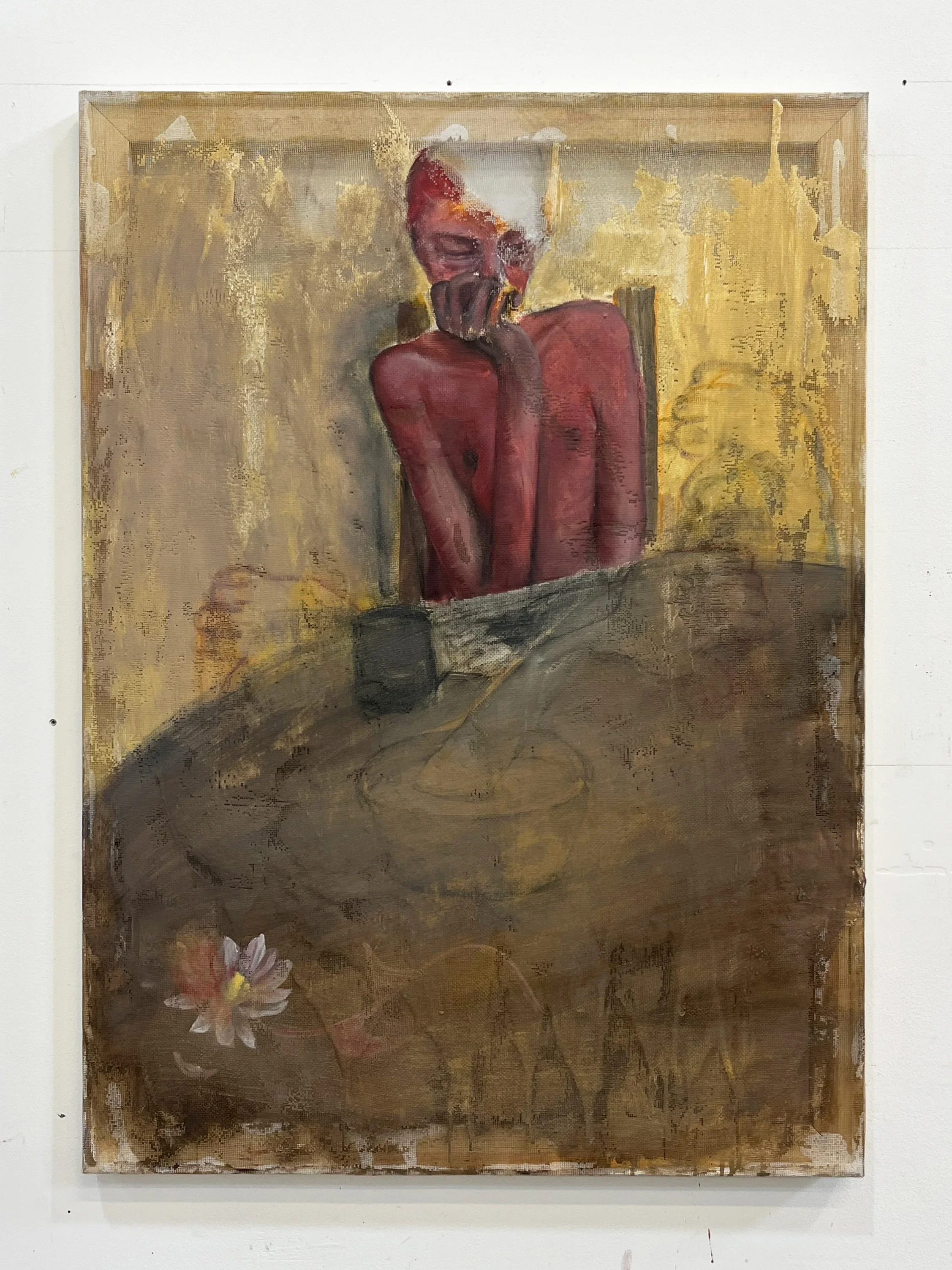 Dum Dum, Oil on insect screen, 60 cm x 84 cm, 2026. 