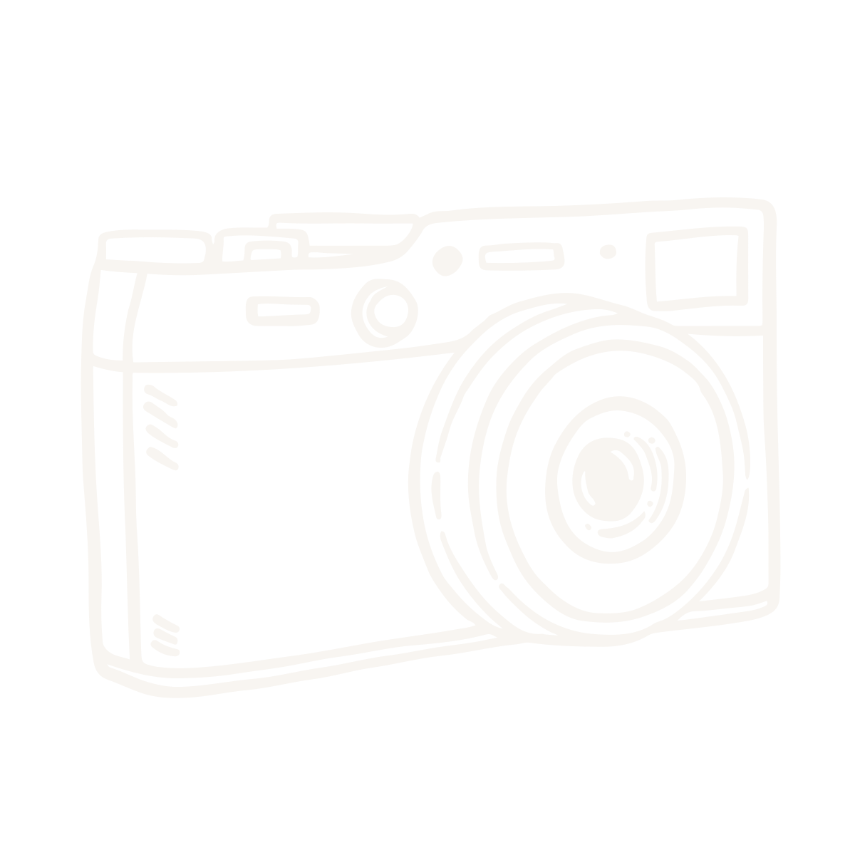 Line drawing of a digital camera with a lens and viewfinder.
