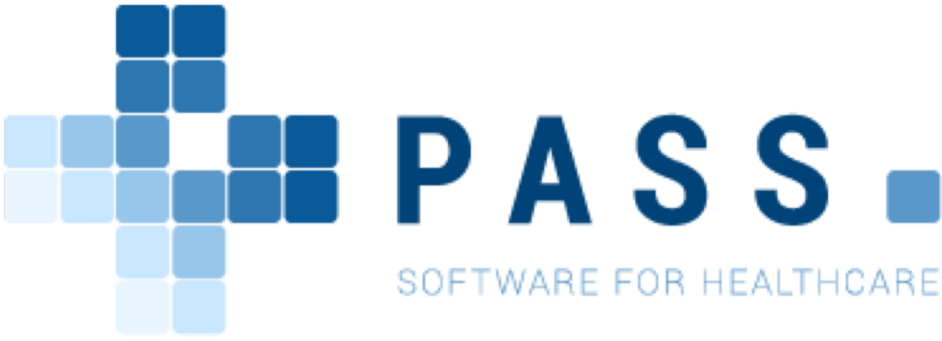 PASS Software for Healthcare logo, featuring a pixelated purple and blue checkmark icon and the text 'PASS' and 'SOFTWARE FOR HEALTHCARE'.