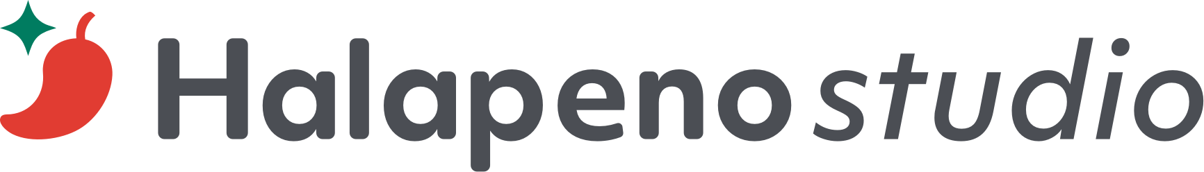 Logo of Halapeno Studio with text and a chili pepper icon.