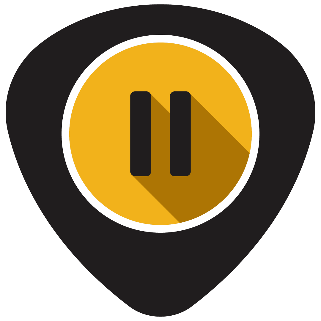A map pin icon with a yellow circle in the center and a black pause symbol, indicating a pause function location.