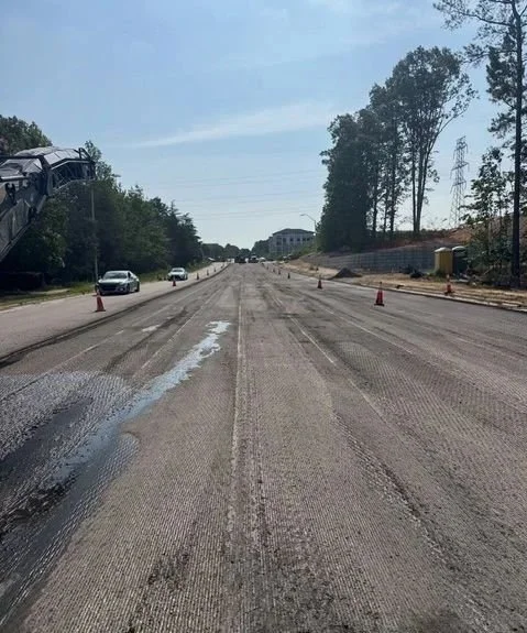road bed before asphalt has been poured