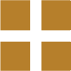 A brown cross-shaped symbol on a gold background.