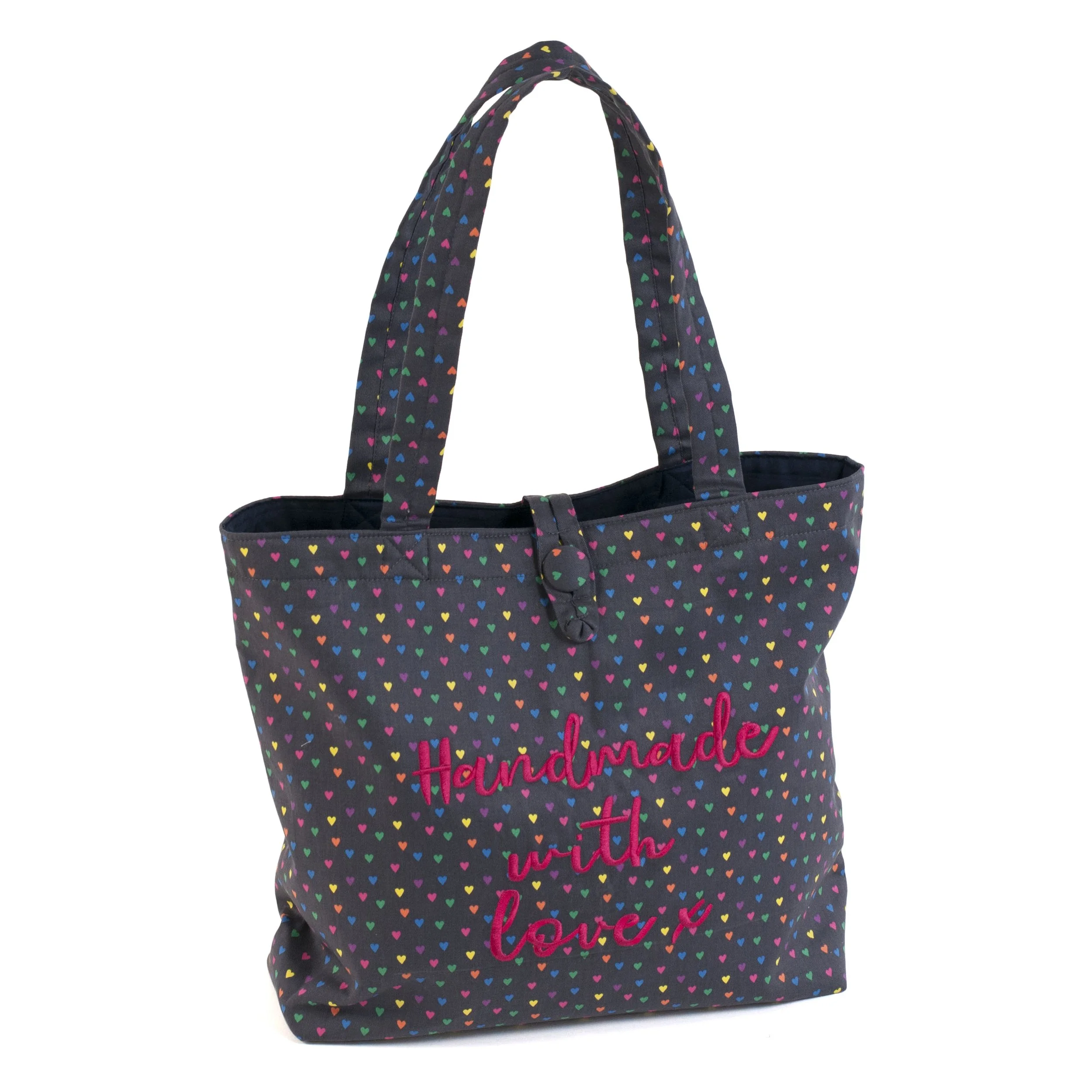 Craft bag with embroidered hearts - shoulder tote