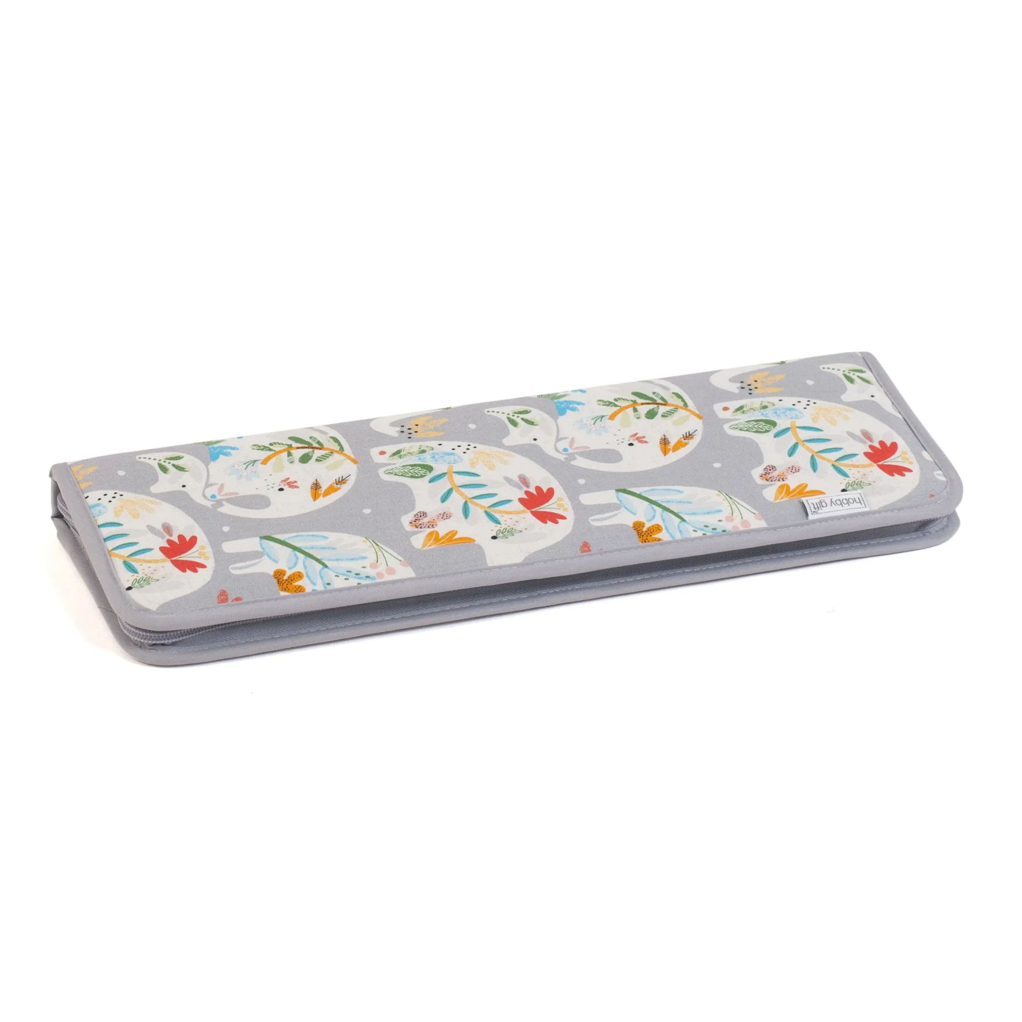 Knitting Pin Case with Tape Measure Trim - Elephants