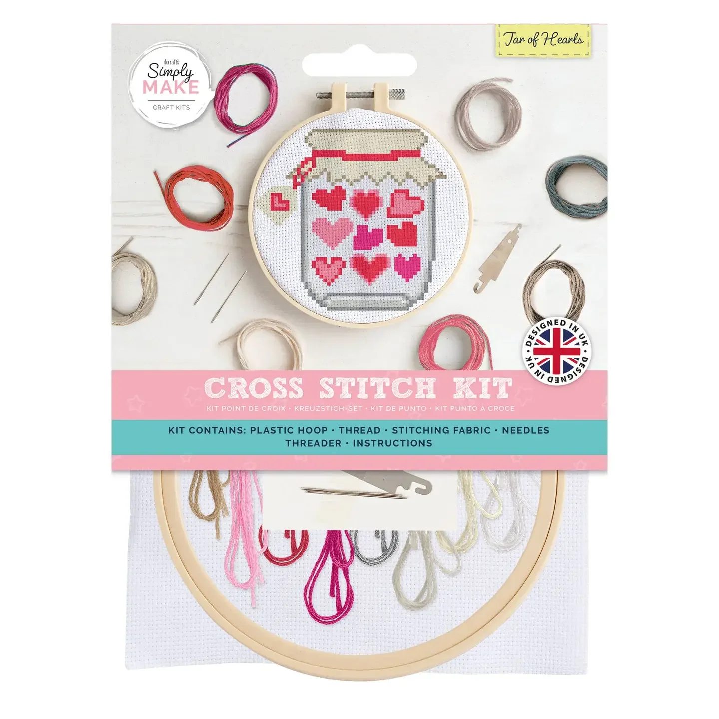 Simply Make Cross Stitch Craft Kit - Jar of Hearts Design