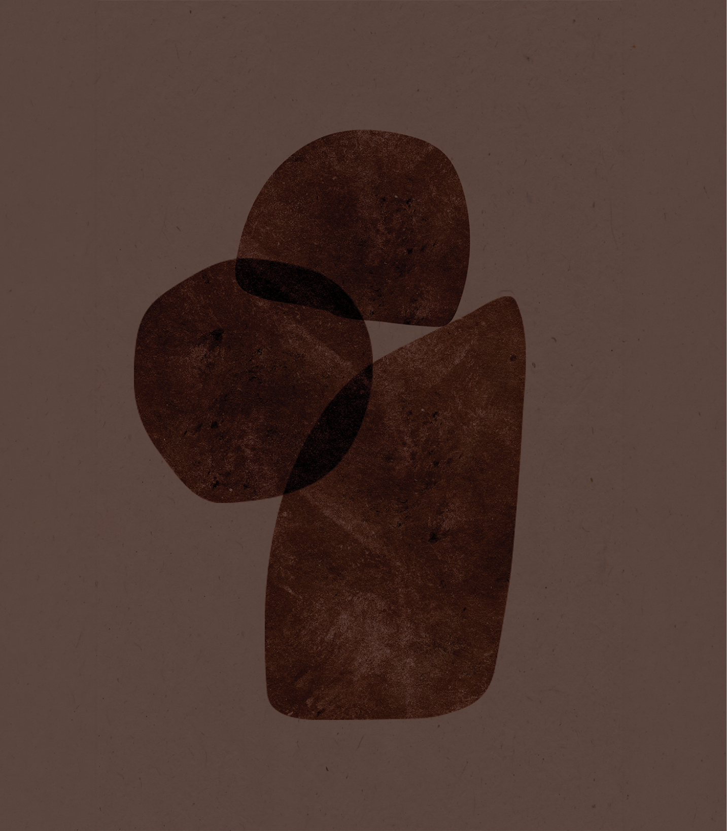 Abstract design with overlapping dark brown geometric shapes on a brown background.