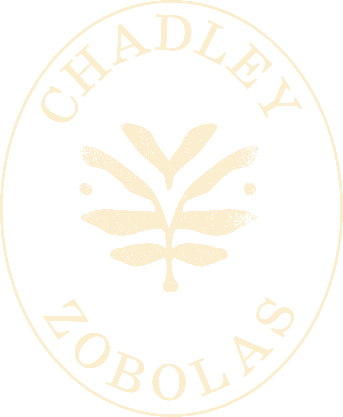 A circular logo with the text "Chocolatey Zobolas" around the top and bottom edges. The center features a stylized illustration of a plant with symmetrical leaves.