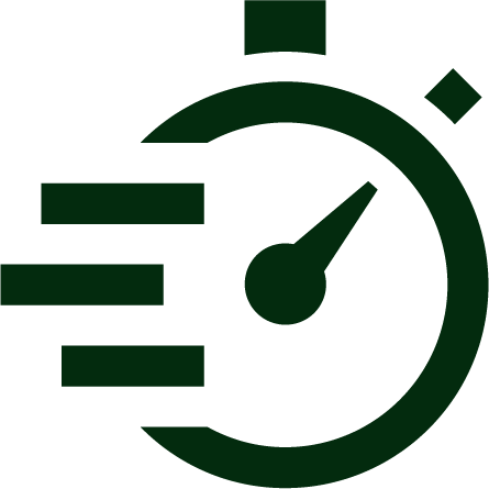 Un symbole de vitesse ou de performance avec une aiguille pointant vers la droite, représentant la rapidité ou l'efficacité.