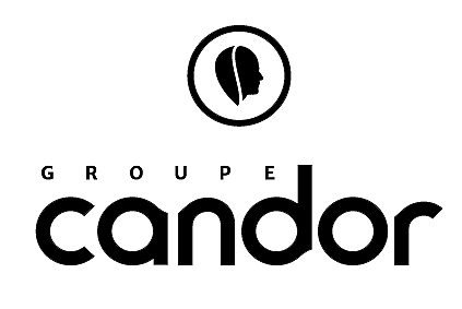 Logo de la marque 'Groupe Candor' avec une icône de clé au-dessus, en noir et blanc.