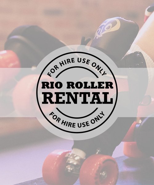 A logo for Rio Roller Rental that says 'For Hire Use Only' and features Rio Roller Skateswith Red wheels.