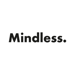 The word 'Mindless.' written in bold black letters on a white background.