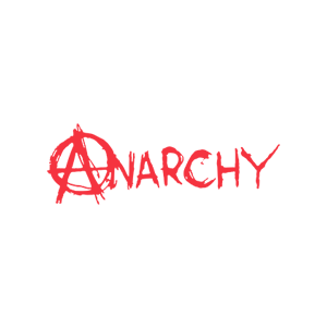 The word 'Anarchy' written in red with a stylized 'A' enclosed in a circle, resembling an anarchist symbol.