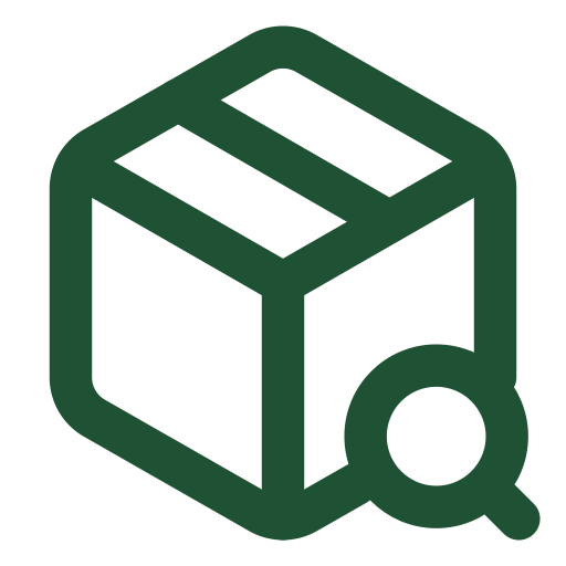 Stylized icon of a cube with a magnifying glass at the bottom right corner.