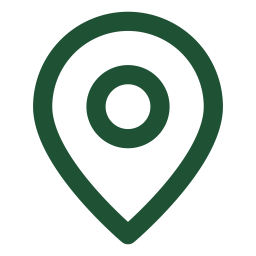Map location icon in dark green on a black background