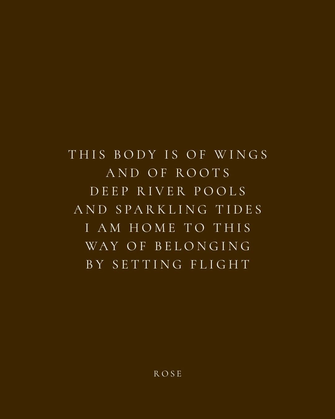 Poetry about feeling at home in nature with a dark brown background and white serif text.