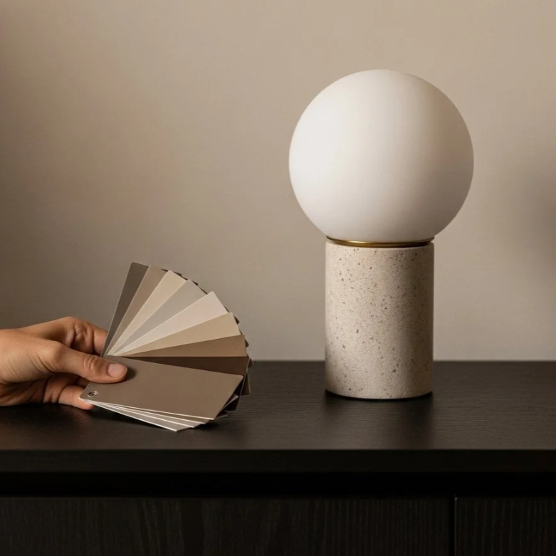 Natural materials and understated styling reflecting Makna Design's calm and timeless design philosophy.