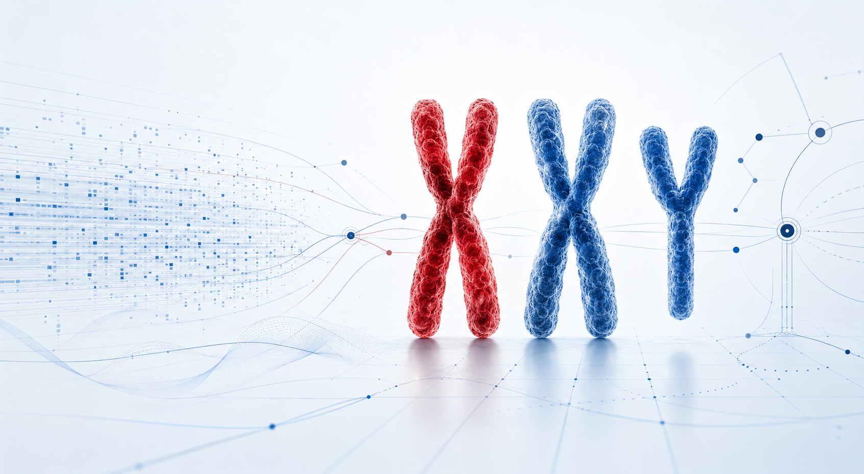 Abstract XXY chromosomes and clinical data pathways illustrating the GentileX research framework.