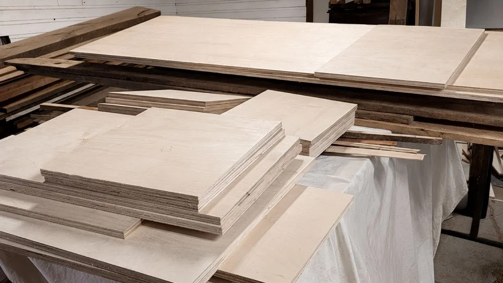 Birch plywood cabinet boxes for mudroom built-in