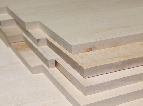 Solid hard maple boards for mid-century sideboard construction