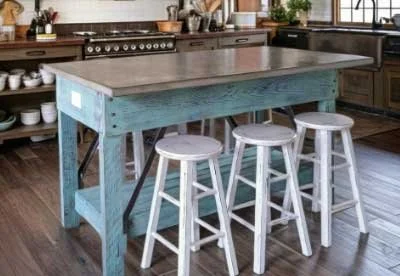 Custom-built kitchen island with bar stools