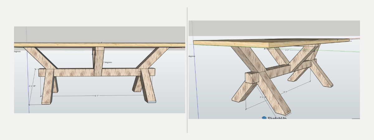 SketchUp drawings of nine-foot oak trestle table design