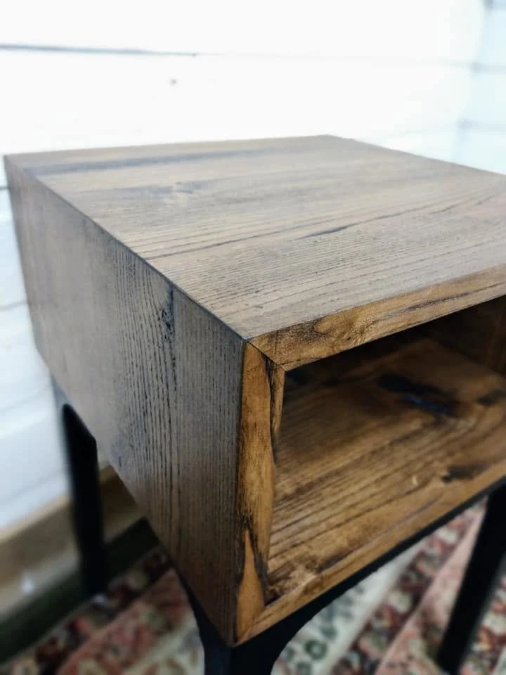Custom wood end table with natural grain finish