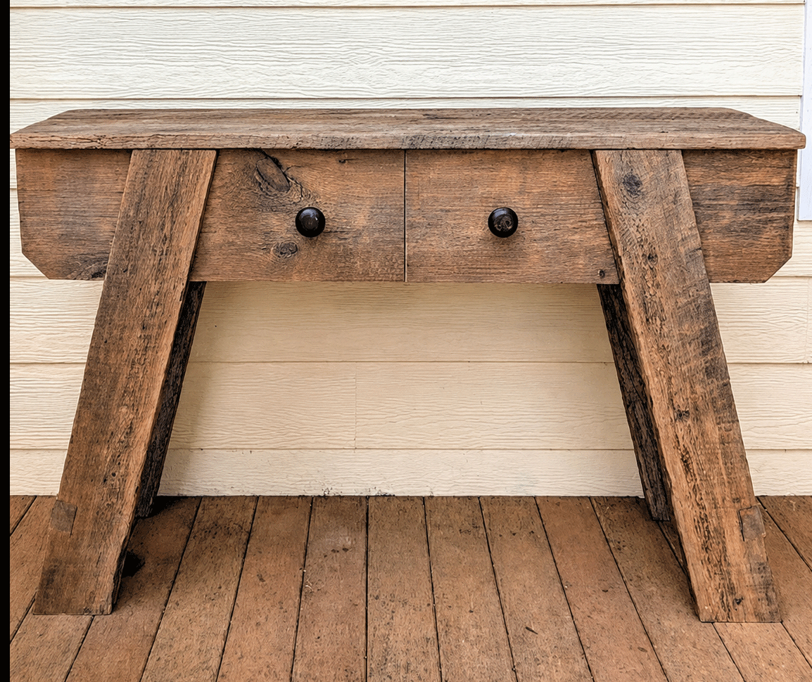 Finished barnwood sideboard with two drawers and antique knobs