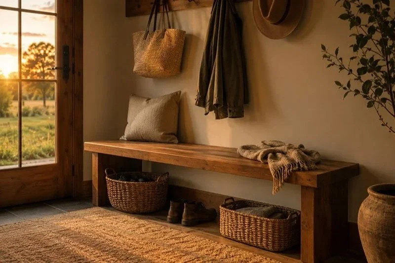Custom wood entryway bench with storage
