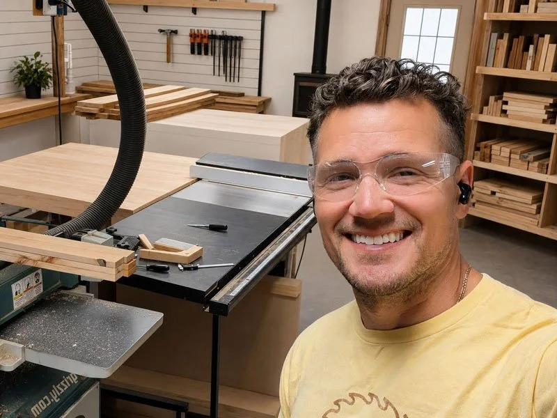Phil, owner of Red Sunset Hill Custom Furniture, in his woodworking shop