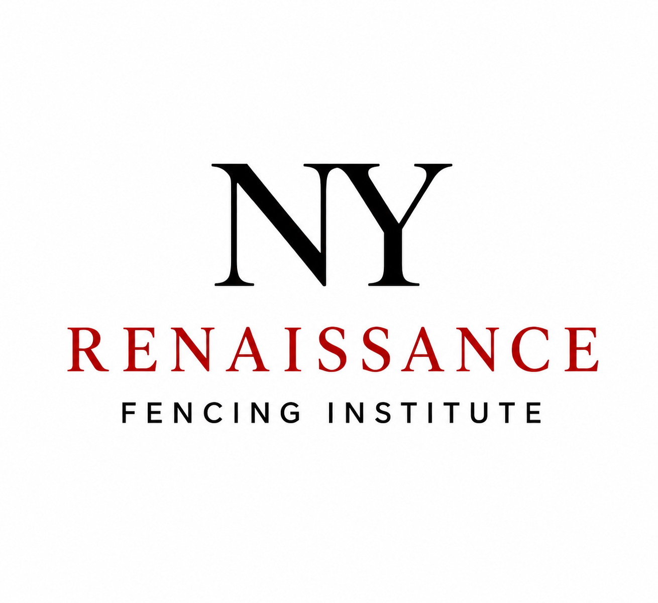 Logo of NY Renaissance Fencing Institute with large black 'NY', red 'RENAISSANCE', and black 'FENCING INSTITUTE' text on a white background.
