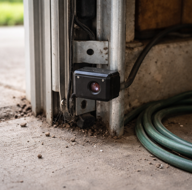 white garage door reversing near concrete floor sensors