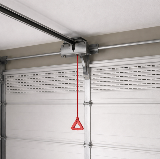 red emergency release cord hanging from garage rail