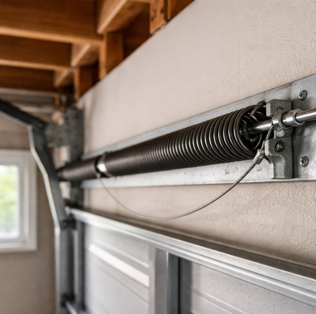 steel extension spring with thin safety cable threaded inside