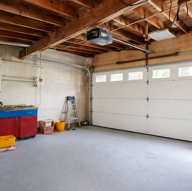 homeowner inspecting garage door tension springs before listing
